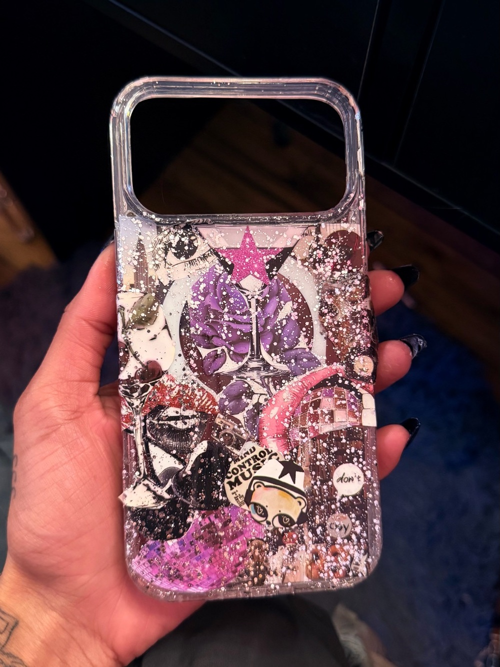 Handmade Glitter Purple Pink Clear Collage iPhone 17 Pro Max Case